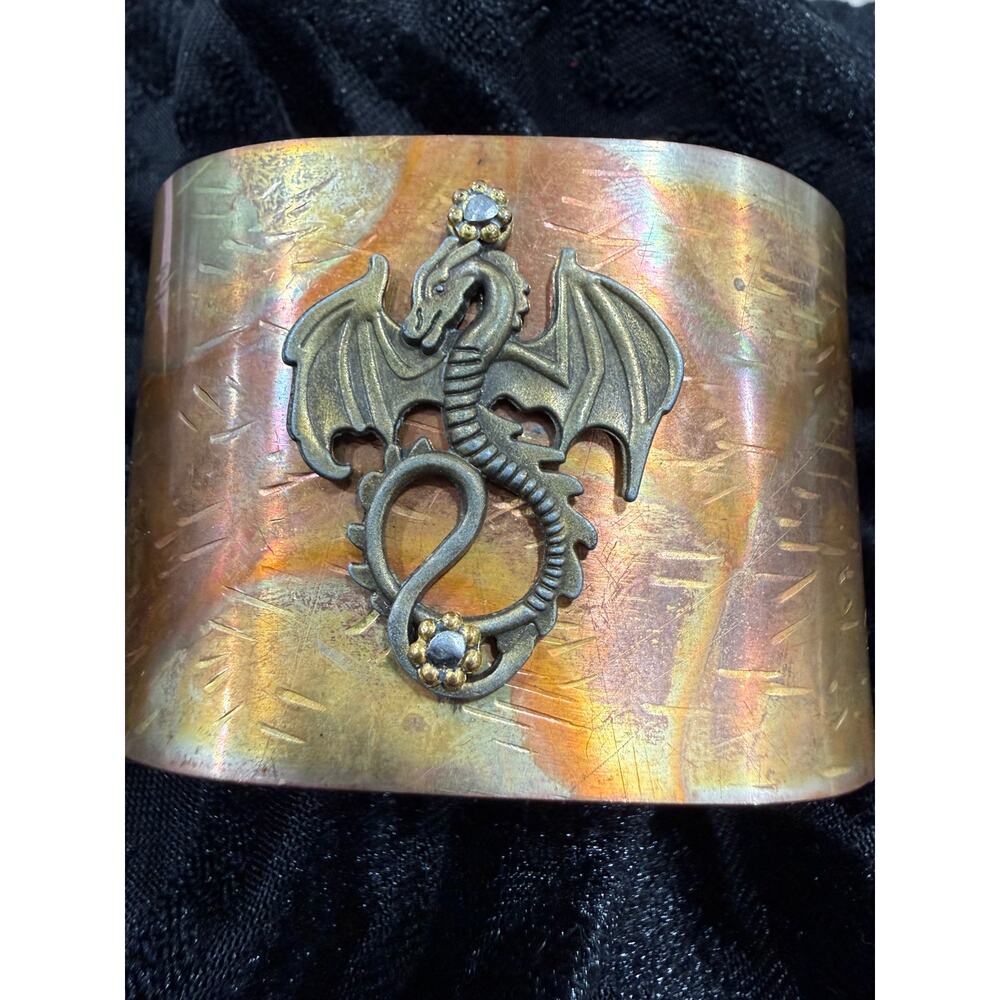 Handmade Hammered Copper Dragon Cuff Bracelet, Gothic Ren Faire Fantasy Boho Art